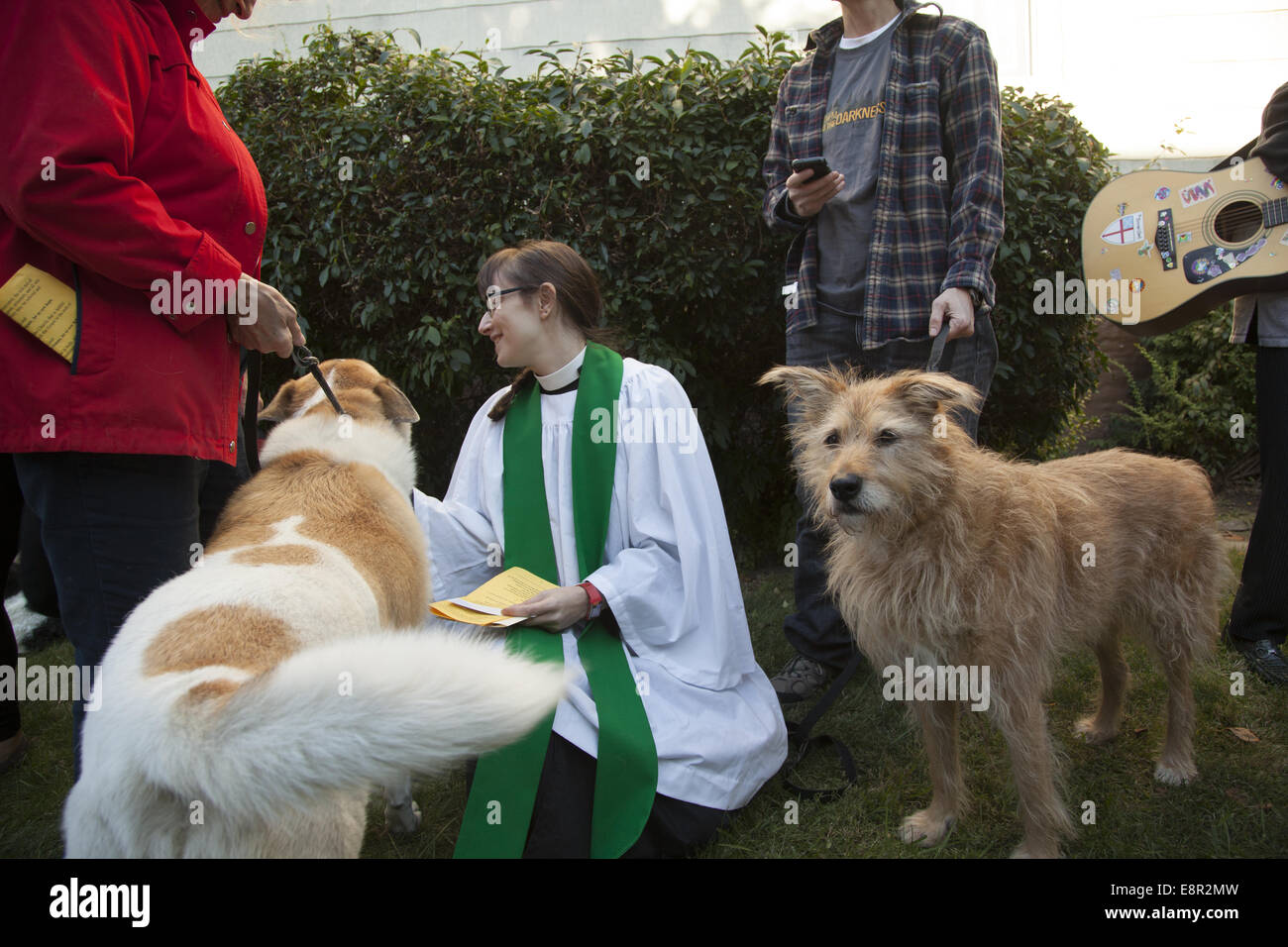 Segnung der Tiere-Dienst in einem Garten der Episcopal Church in Brookjlyn, New York. Stockfoto
