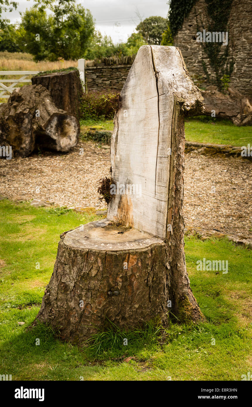 Abgeschnittenen Baum gebildet in eine einfache Gartenbank Stockfoto