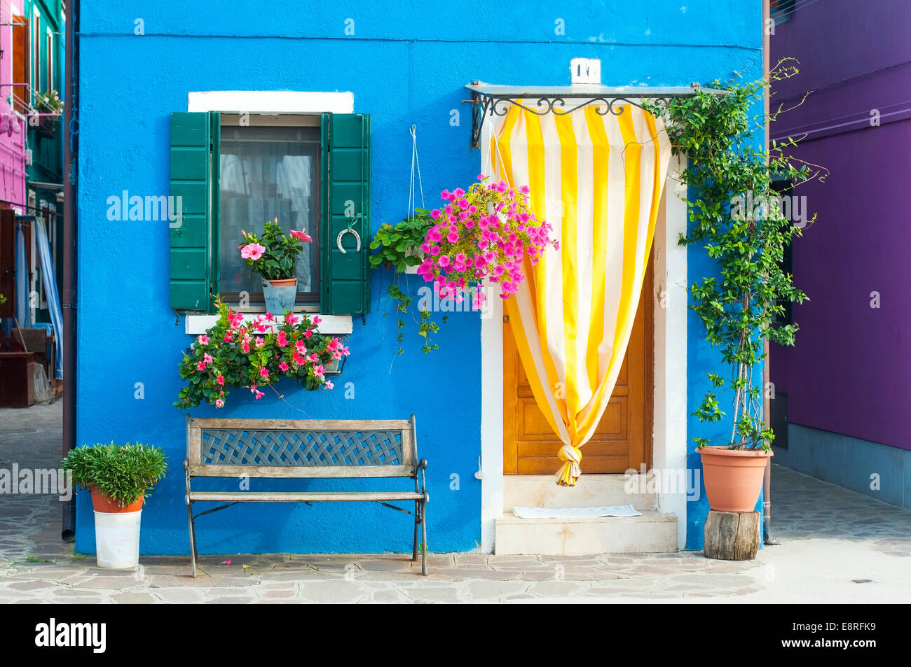 Detail in Burano, eine Insel voller Farben in der Lagune in der Nähe von Venedig Stockfoto