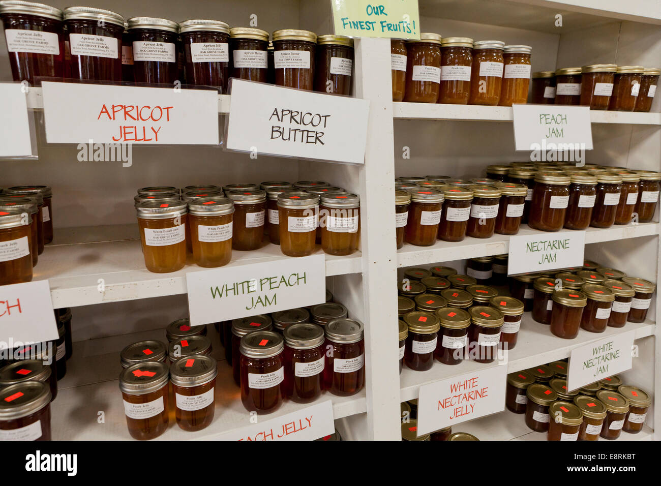 Marmeladen und Gelees zum Verkauf auf Markt - Pennsylvania USA Stockfoto