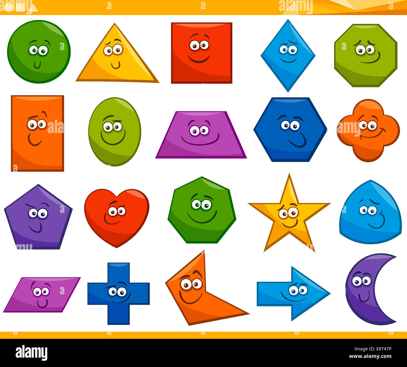 Cartoon Illustration der geometrischen Grundformen lustigen Figuren für Kindausbildung Stockfoto