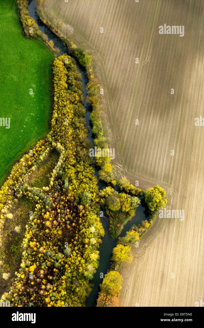 Luftaufnahme, Verlauf des Flusses Ahse, Natur zu reservieren, Hamm, Ruhr und Umgebung, Nordrhein-Westfalen, Deutschland Stockfoto
