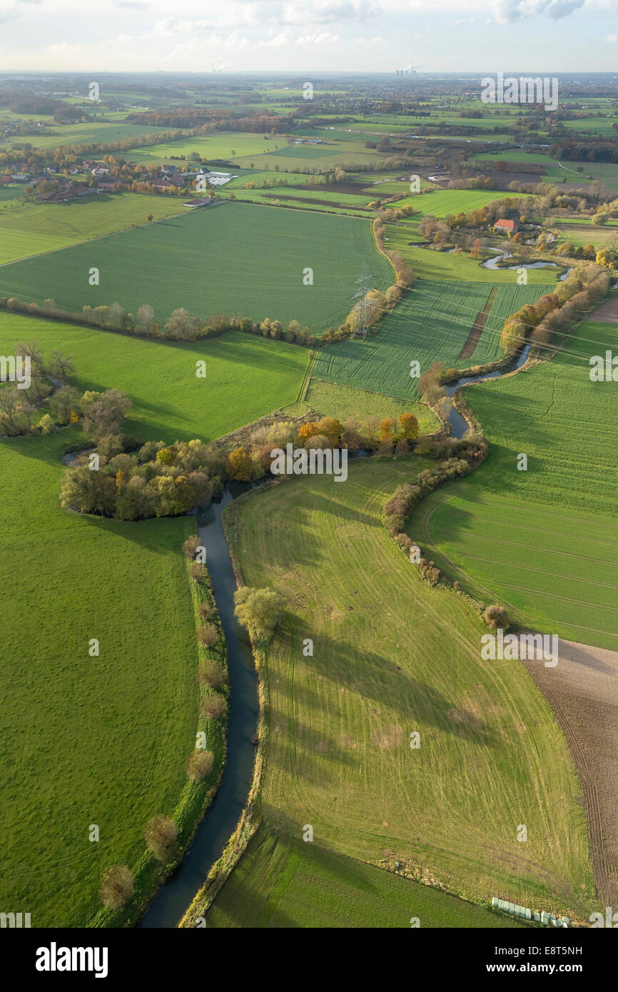 Luftaufnahme, Verlauf des Flusses Ahse, Natur zu reservieren, Welver, Ruhr und Umgebung, Nordrhein-Westfalen, Deutschland Stockfoto