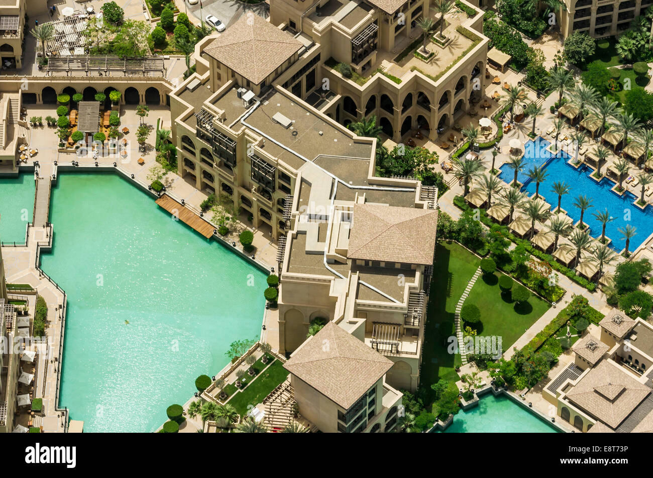 Blick von der Aussichtsplattform des Burj Khalifa, Downtown Dubai, Dubai, Vereinigte Arabische Emirate Stockfoto