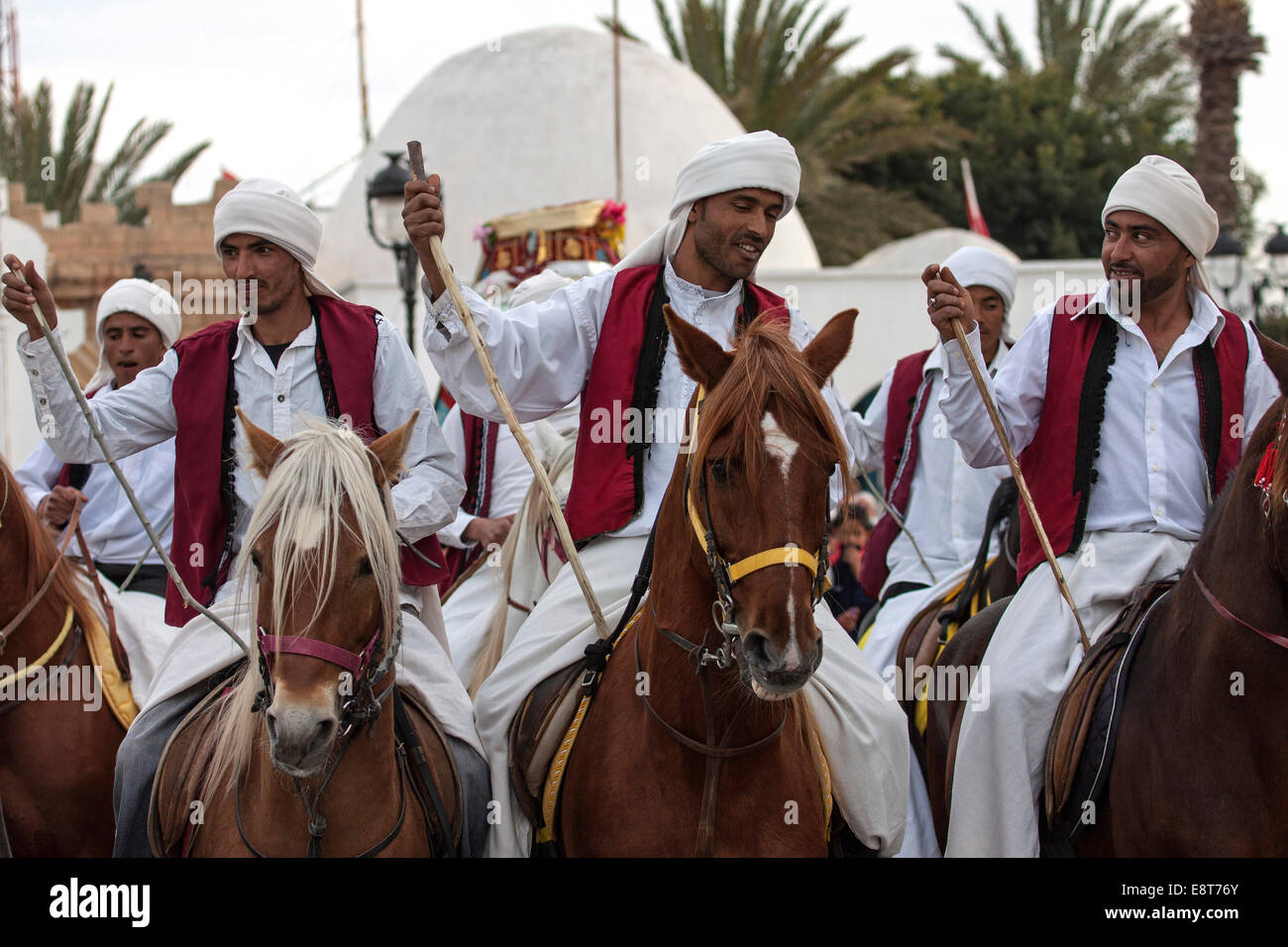 Männer zu Pferd, Pferde, Fantasia, Midoun, Djerba, Tunesien Stockfoto
