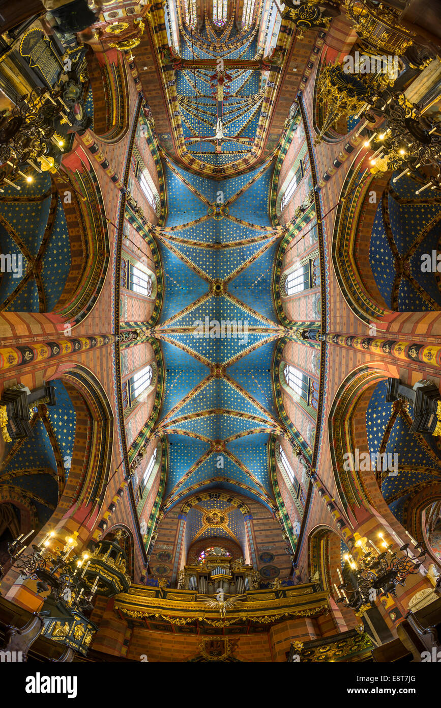 Innere besichtigen, Gewölbedecken, gotische St. Marienkirche, Altstadt Stare Miasto, Krakau, Polen Woiwodschaft, Kleinpolen Stockfoto