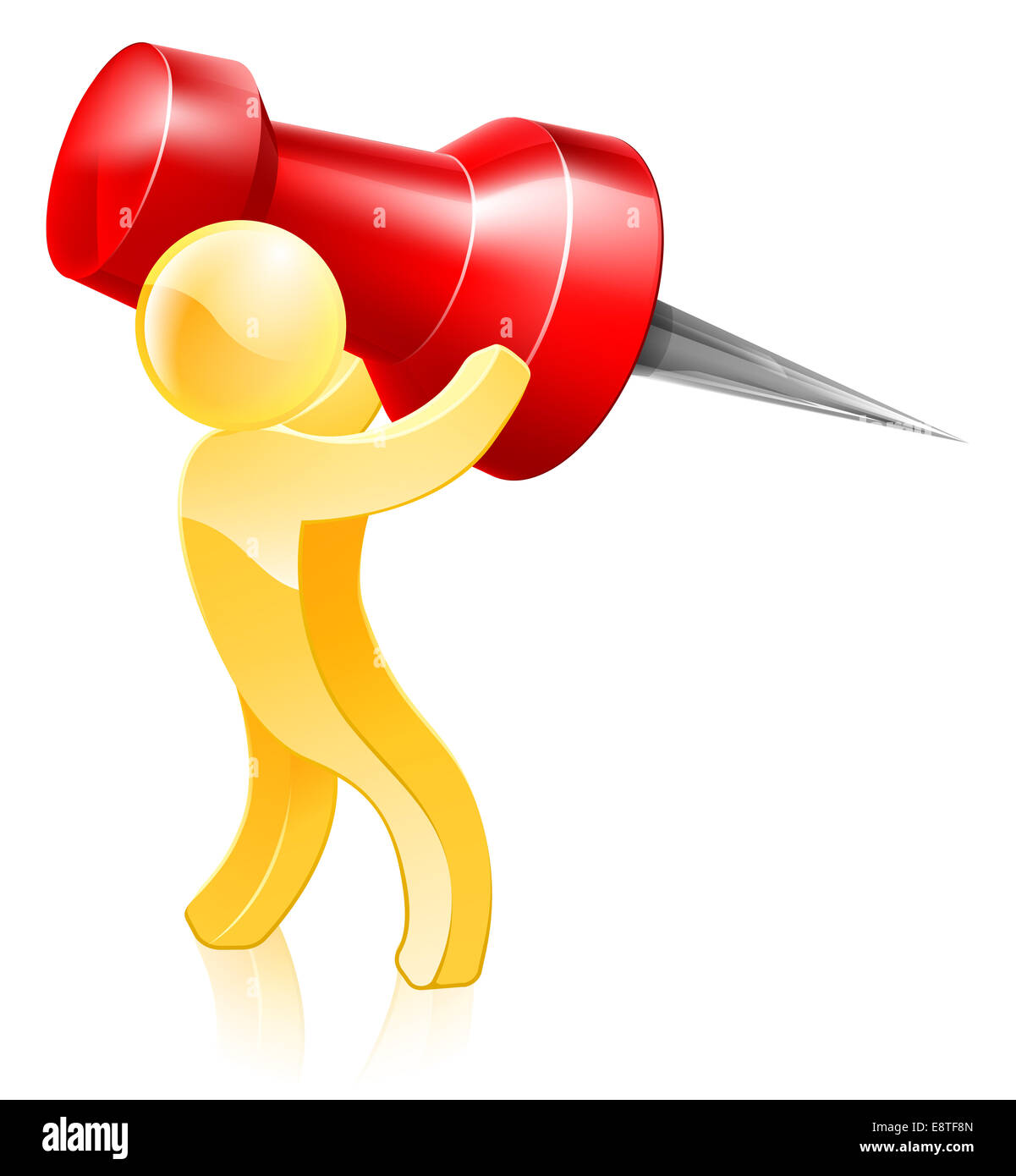 Ein gold Mann hält einen riesigen Daumen gestochen oder Map pin Stockfoto