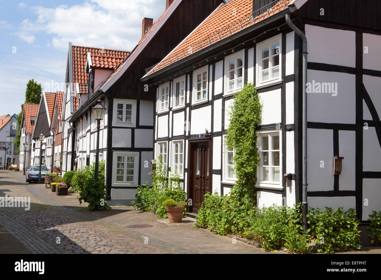 Fachwerkhäuser in der Altstadt, Rheda, Rheda-Wiedenbrueck, Deutschland, Europa Stockfoto