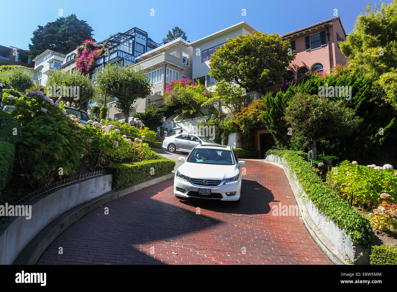 Autos steigen Lombard Street, Russian Hill, San Francisco Stockfoto