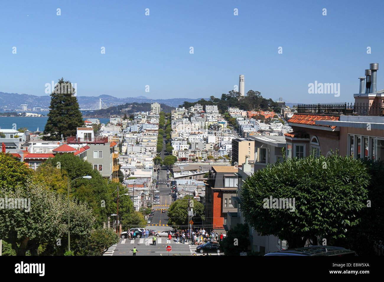 Zeigen Sie an, Lombard Street, Russian Hill, San Francisco Stockfoto