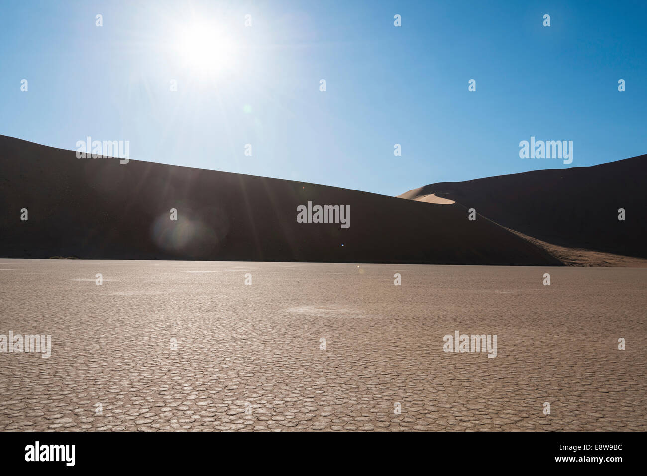 Salz und Ton-Pfanne, Deadvlei, Sossusvlei, Namib-Wüste, Namibia Stockfoto