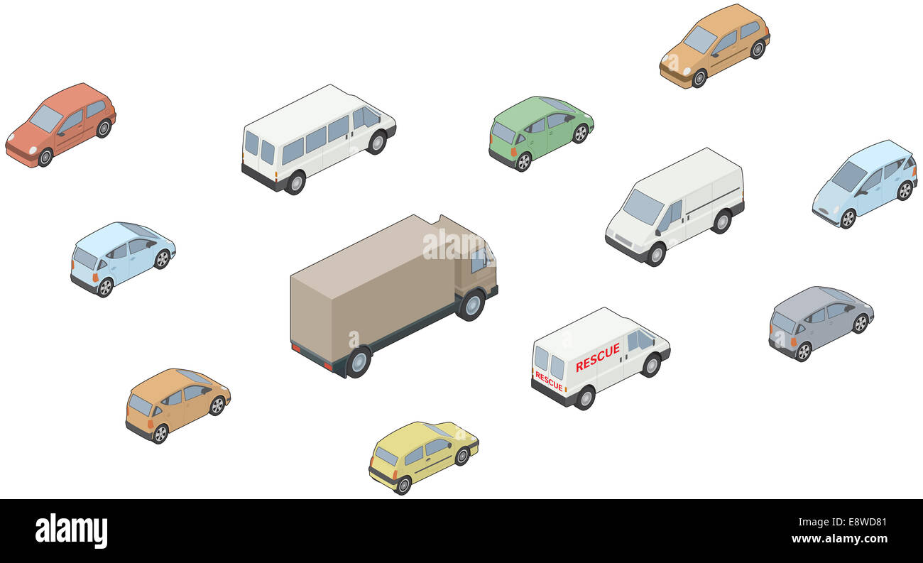 3D, isometrische Fahrzeugauswahl Stockfoto
