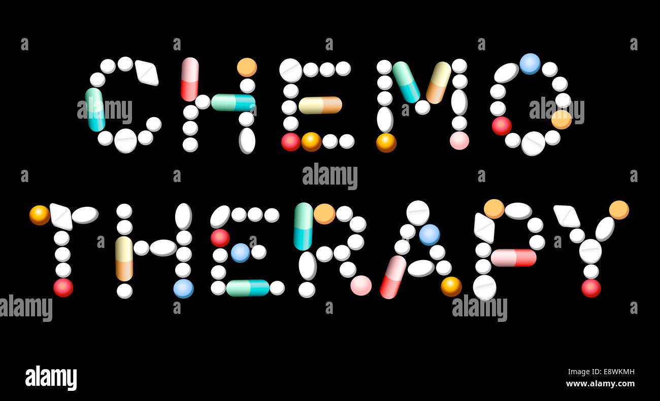 Chemotherapie mit Tabletten, Pillen und Kapseln geschrieben. Stockfoto