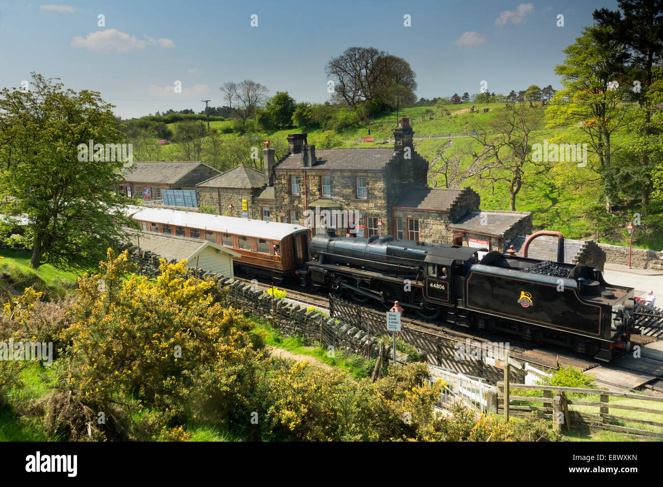 North Yorkshire Dampfeisenbahn in Goathland auf der North Yorkshire Moors, England. Stockfoto