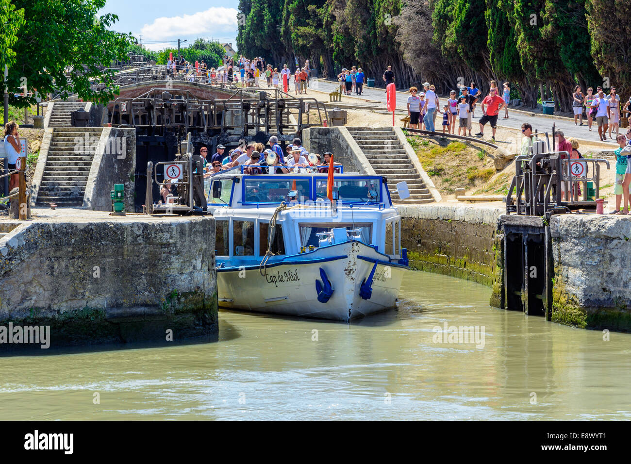 Ecluses de Fonserannes Sommer 2014, Canal du Midi, Beziers, Frankreich Stockfoto
