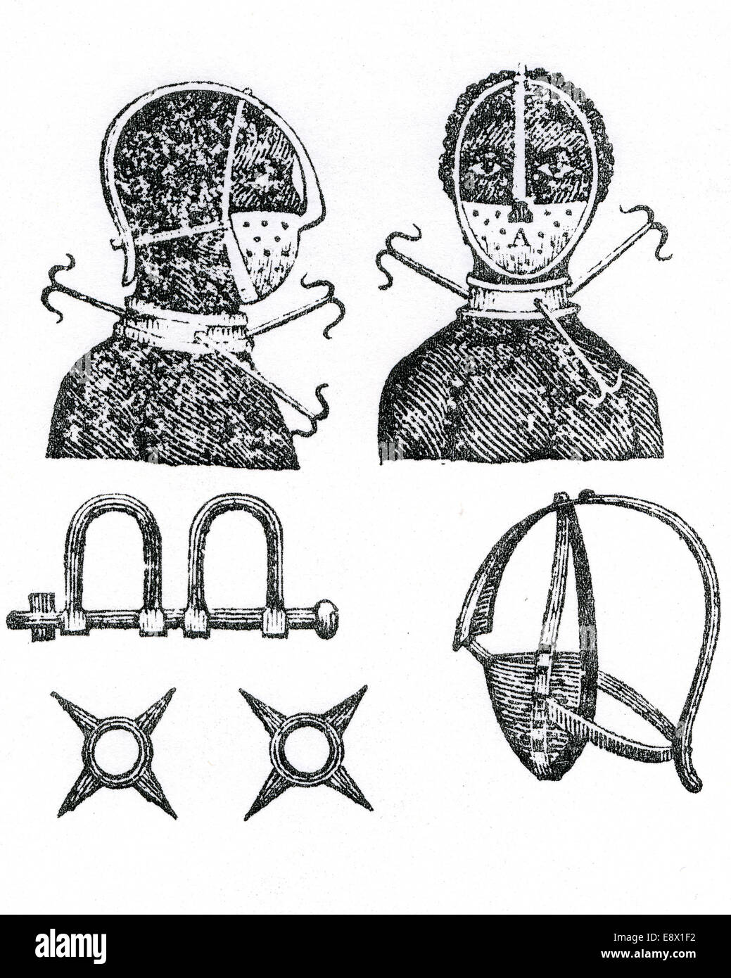 Sklaverei Kopf und Beine Fesseln von 1807 Buch "The Penitential Tyrann oder Slave Trader reformierten" von Thomas Branagan Stockfoto