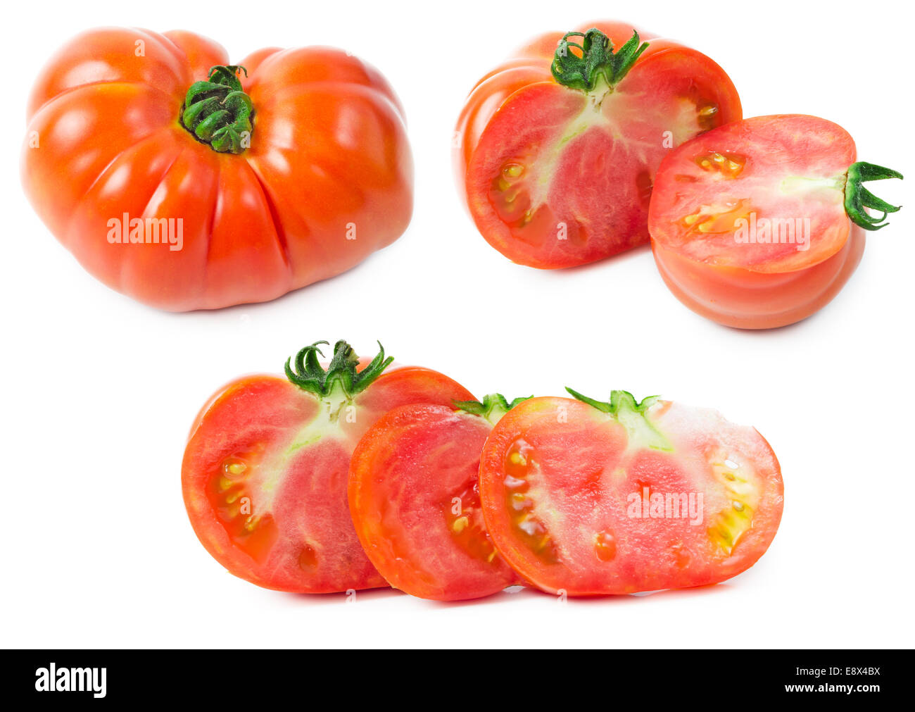 Frische Bio-Rindfleisch Tomaten isoliert auf weißem Hintergrund Stockfoto