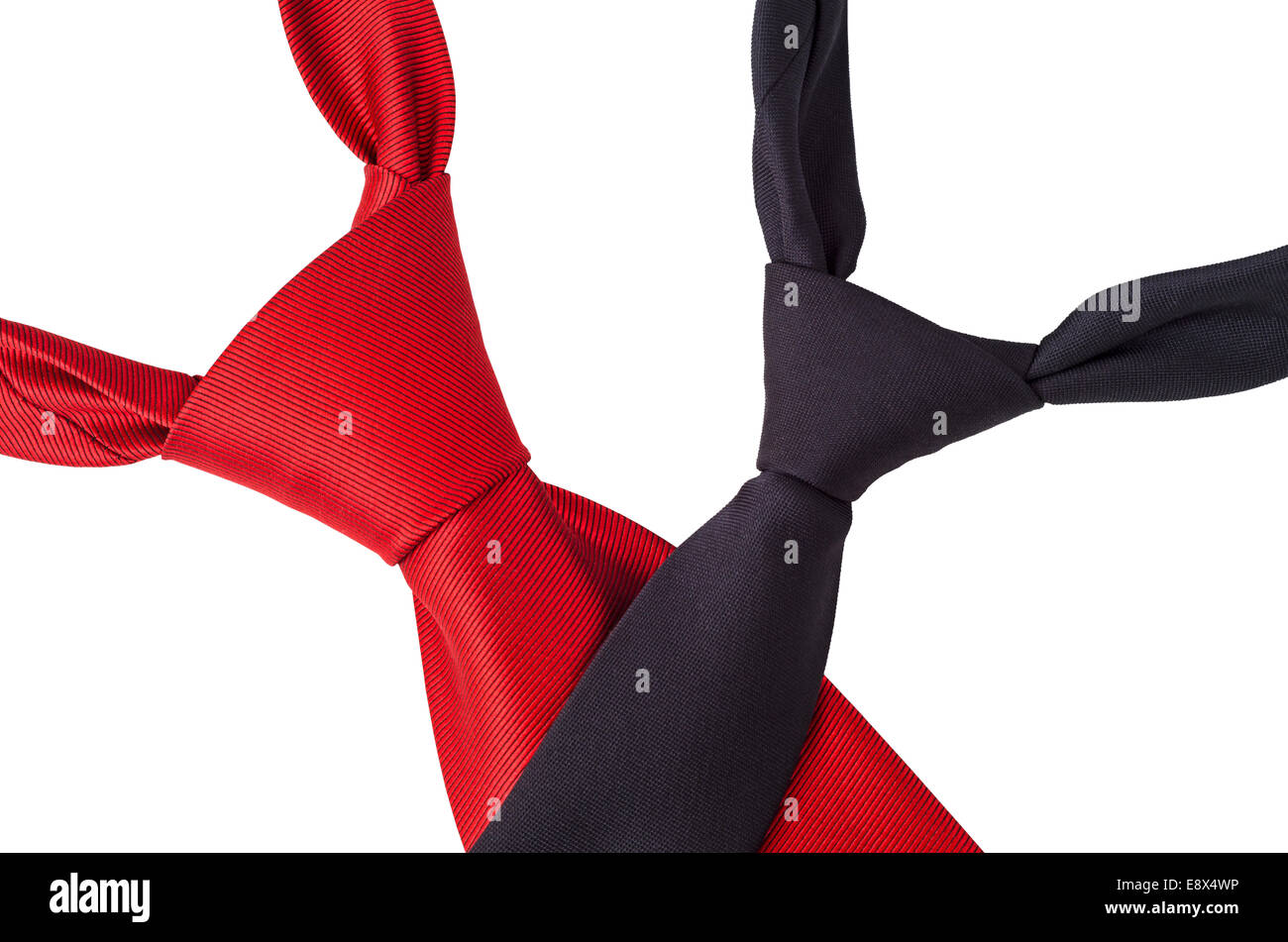 Rote und schwarze Krawatten isoliert auf weißem Hintergrund Stockfoto