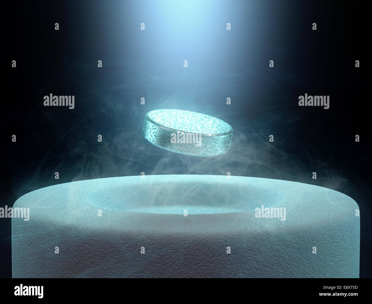 Bild-Konzept der magnetischen schweben über eine Hochtemperatur-Supraleiter, mit flüssigem Stickstoff gekühlt. Stockfoto