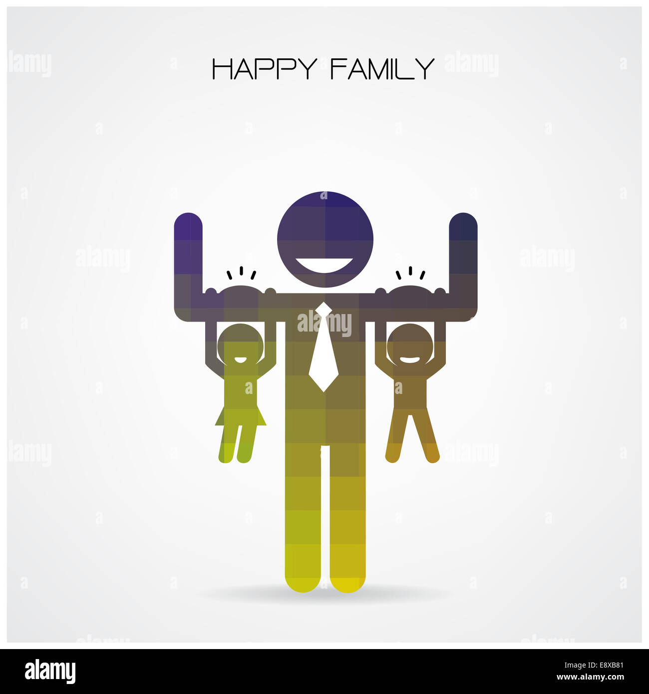 glückliche Familie Spaß, Tochter und Sohn hängen an Papas Arme, Vaters Tag Konzept, glücklichen Vaters Tag Hintergrund. Stockfoto