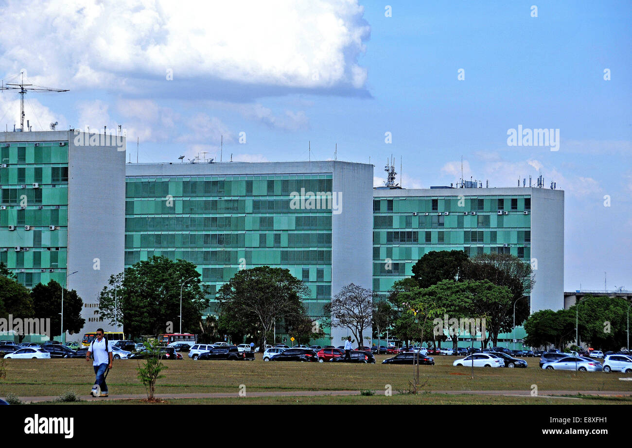 Esplanada dos Ministerios, Ministerialgebäude, Brasilia, Brasilien Stockfoto