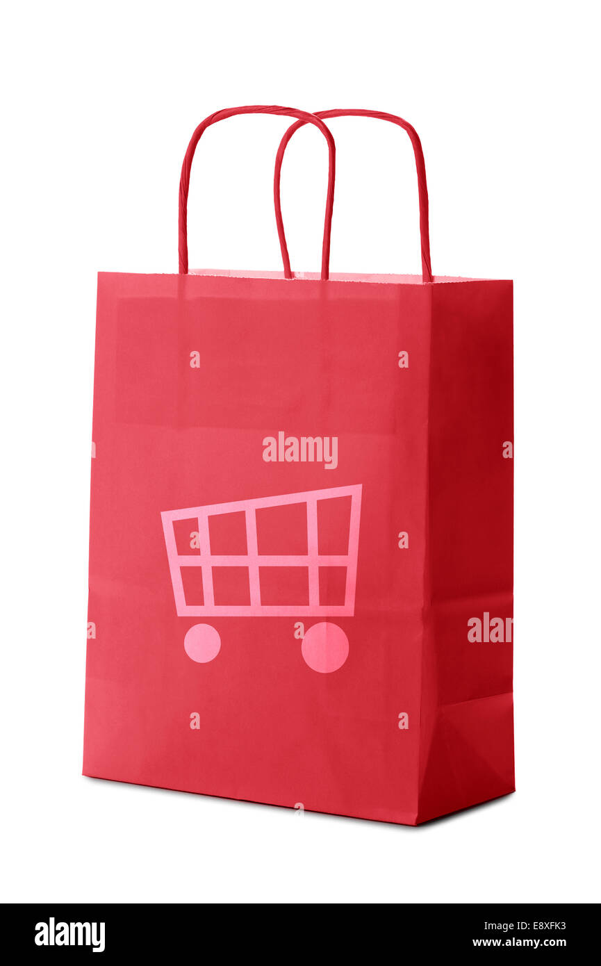 rote Einkaufstasche mit Drucken Symbol Handel Stockfoto