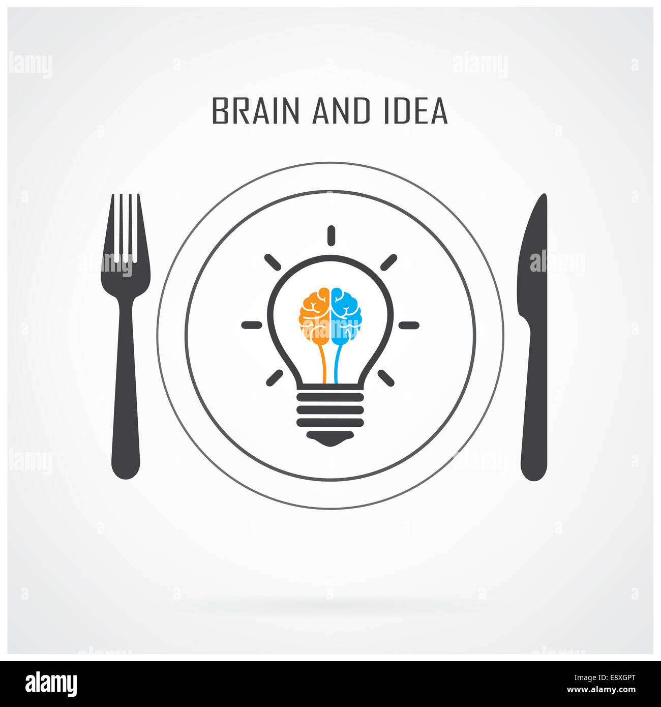 Kreative Glühbirne Idee und Gehirn Konzept Hintergrund Geschäftskonzept. Stockfoto