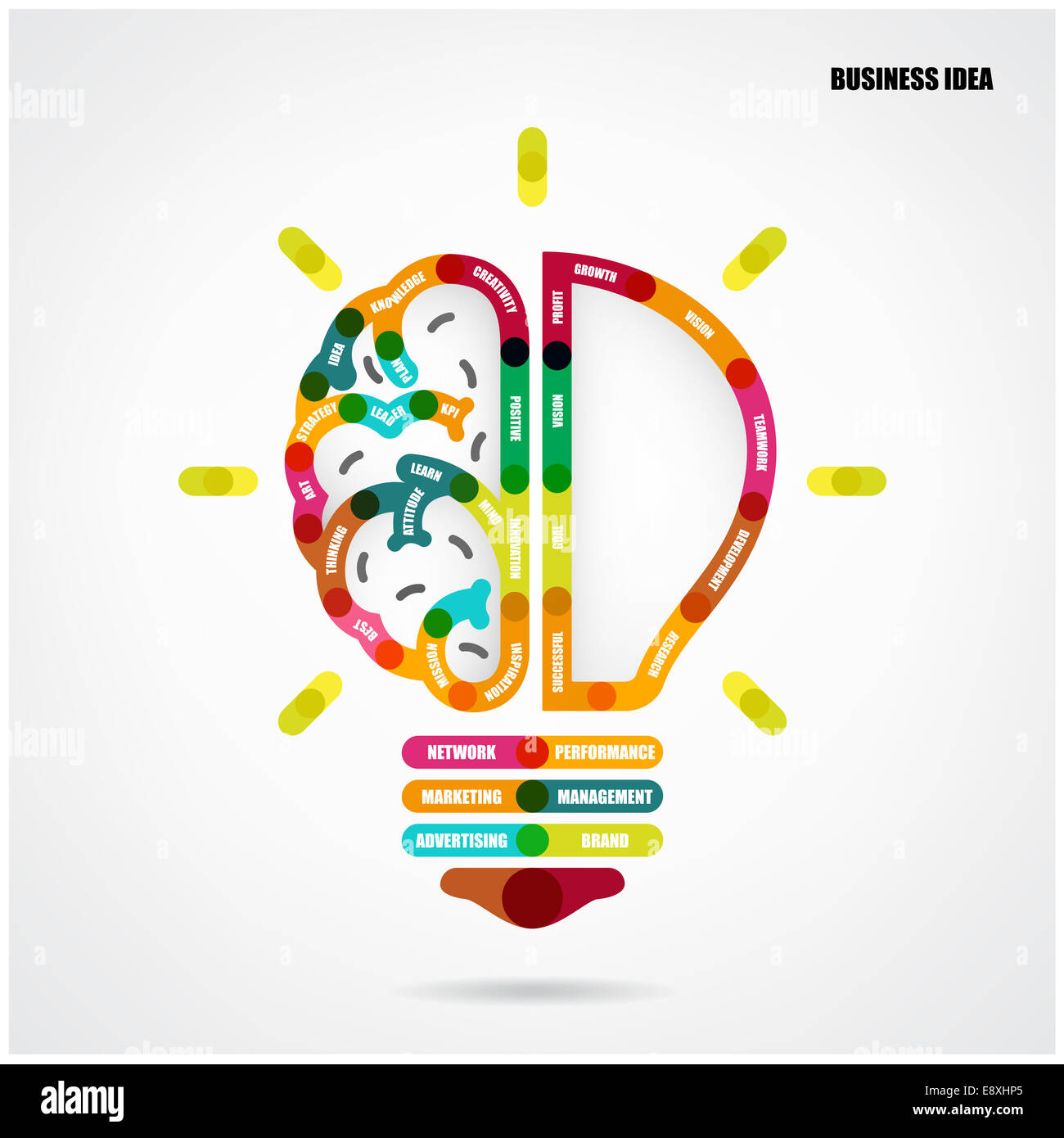 Kreative Glühbirne Konzept mit Business-Idee-Hintergrund, Design für Flyer, Cover, Broschüre, Plakat, abstrakten Hintergrund. Stockfoto