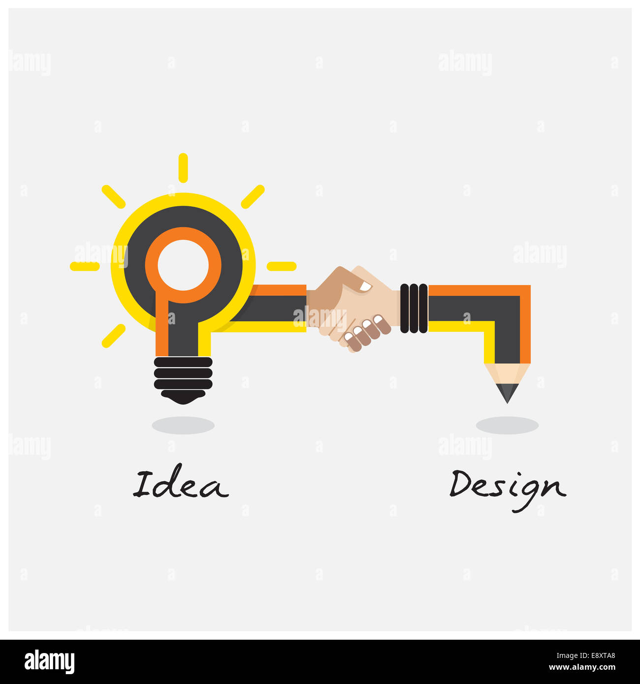 Kreative Gestaltung von Bleistift und Glühbirne. Flachen Stil moderne Designkonzept. Stockfoto