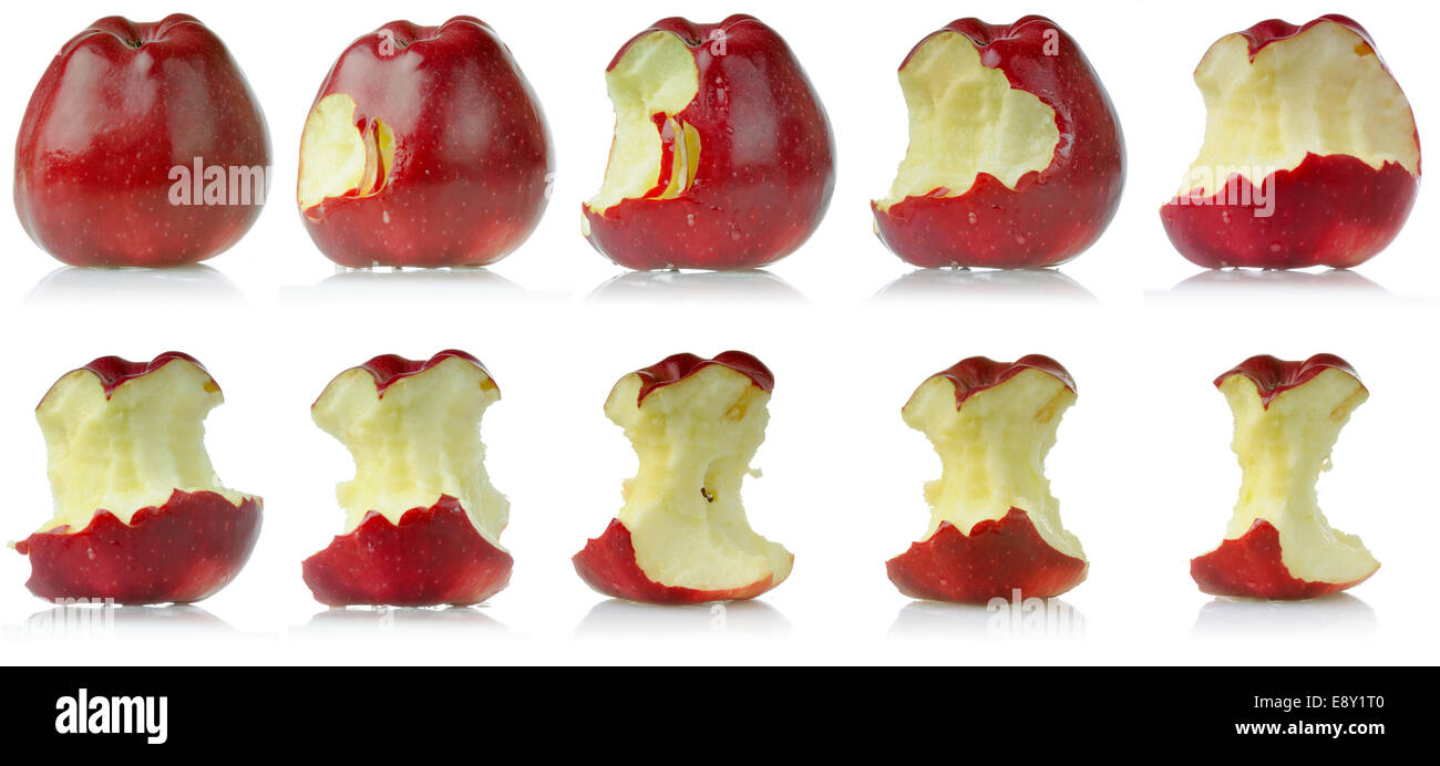 Reihenfolge der gegessenen Apfel Stockfoto