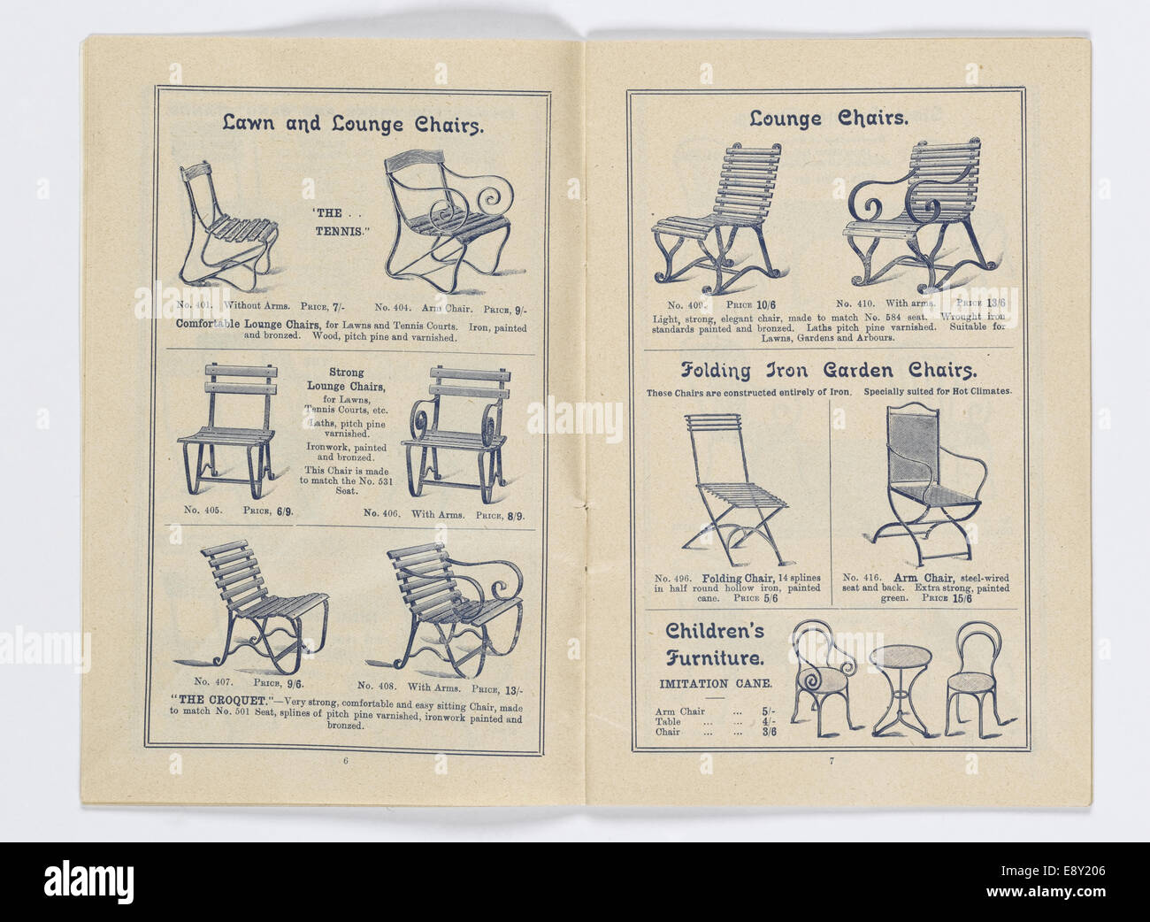 Seiten aus "Katalog von Garten-Möbel und Requisiten" Stockfoto