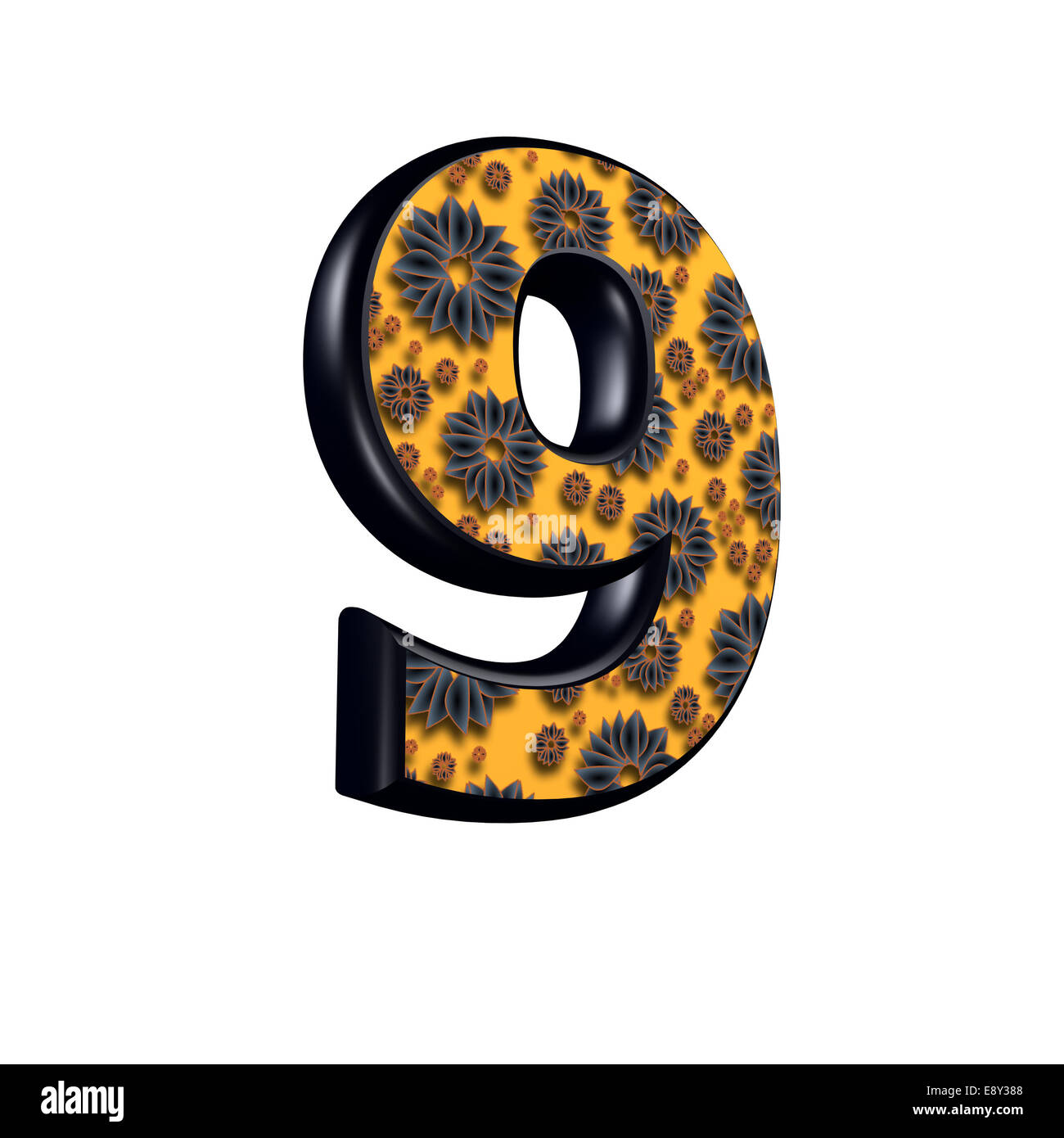 3D Ziffer mit Blütenmuster - 9 Stockfoto