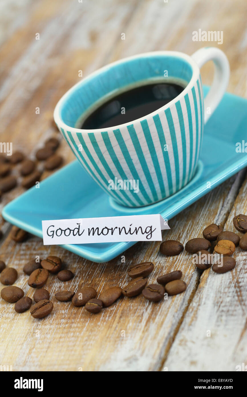 Guten Morgen Karte mit Tasse Kaffee Stockfoto