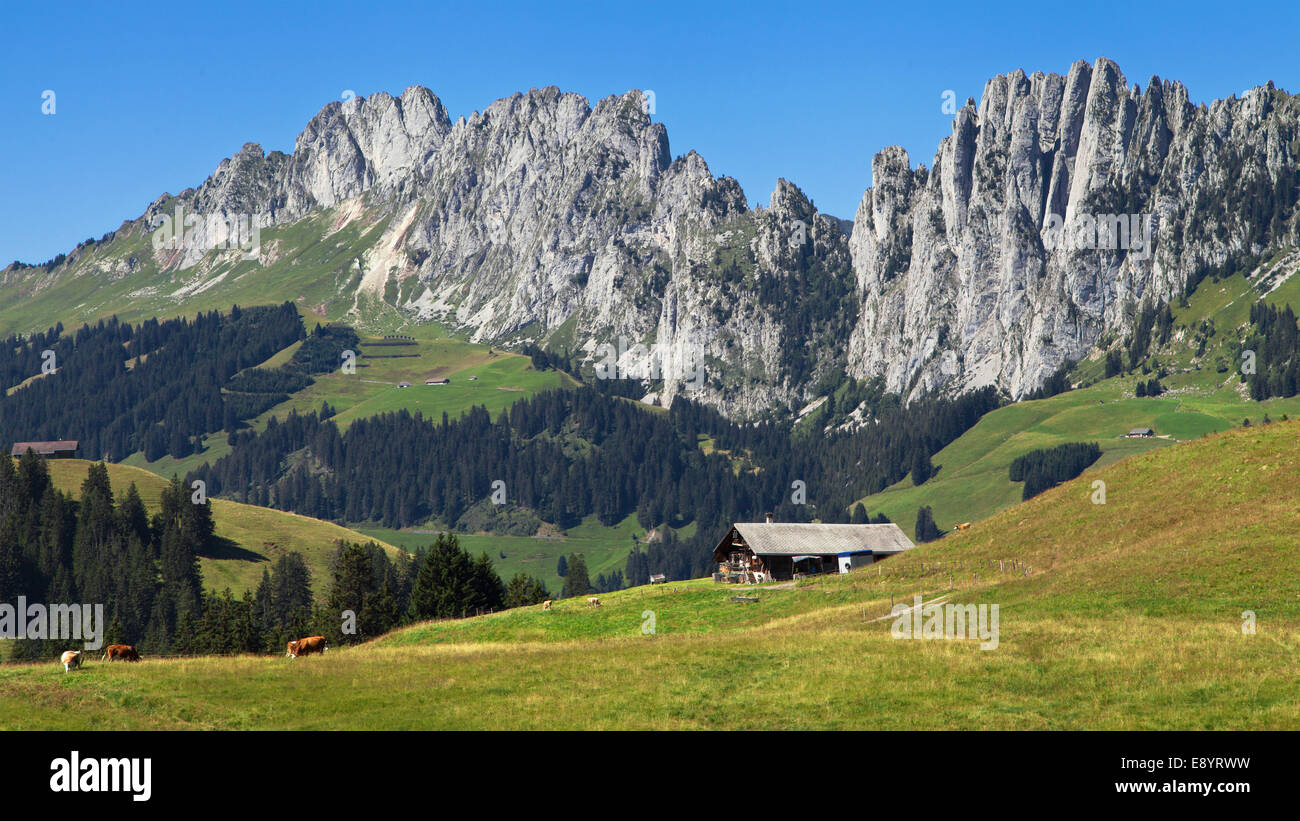 Jaunpass mit Rudigenspitze im Hintergrund, Schweiz. Stockfoto