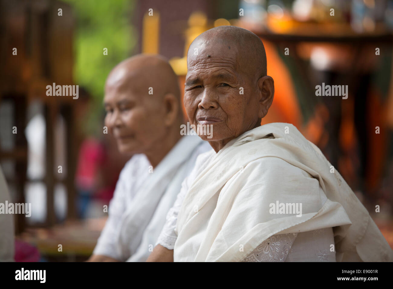 Weibliche buddhistische Mönche im Kloster von Angkor Stockfoto