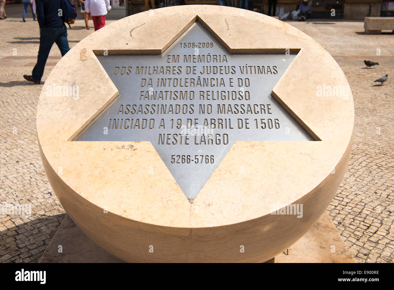 Portugal Lissabon Baixa Rossio Praca dom Pedro IV Denkmal Tausende Juden jüdische Opfer Religiöses Inquisitionsmassaker von Fanatismus 1506 Stockfoto