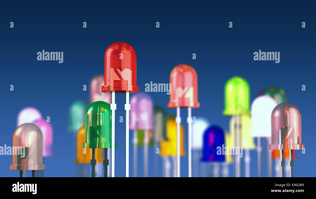 Mehrfarbige Leuchtdioden auf blauem Hintergrund Stockfoto