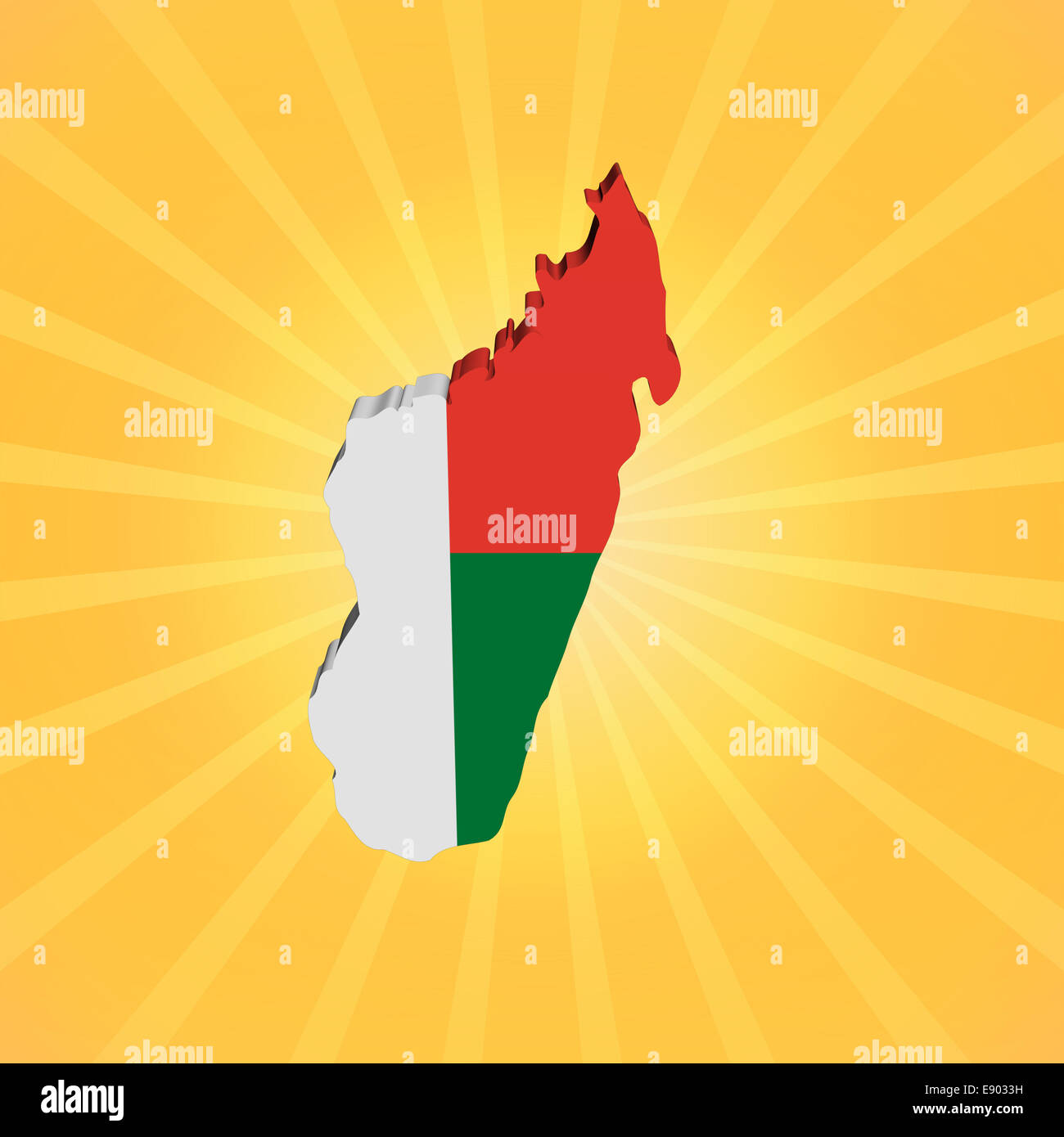 Madagaskar Karte Flagge auf Sunburst illustration Stockfoto