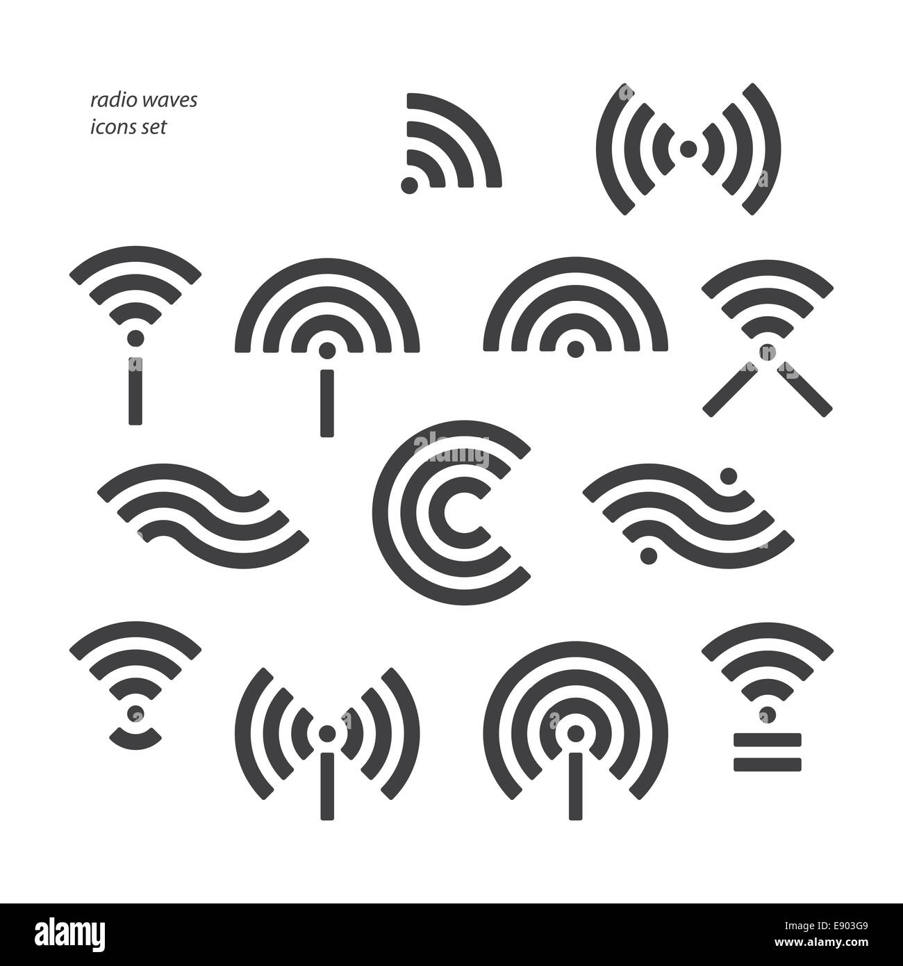 Reihe von unterschiedlichen Wireless und WiFi-Symbolen. Vektor-Radiowellen-icons Stockfoto