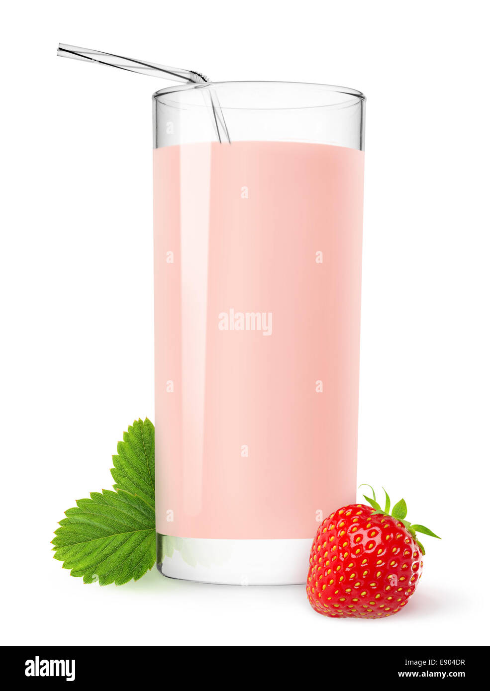 Erdbeer Milchshake isoliert auf weiss Glas Stockfoto