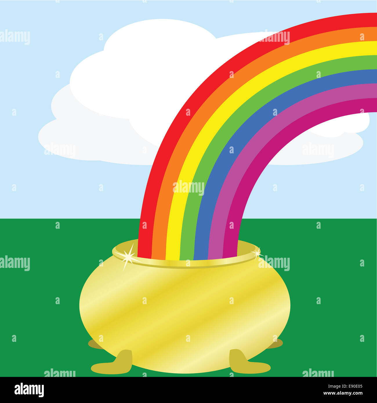 Regenbogen und goldne Topf auf einem Feld Stockfoto