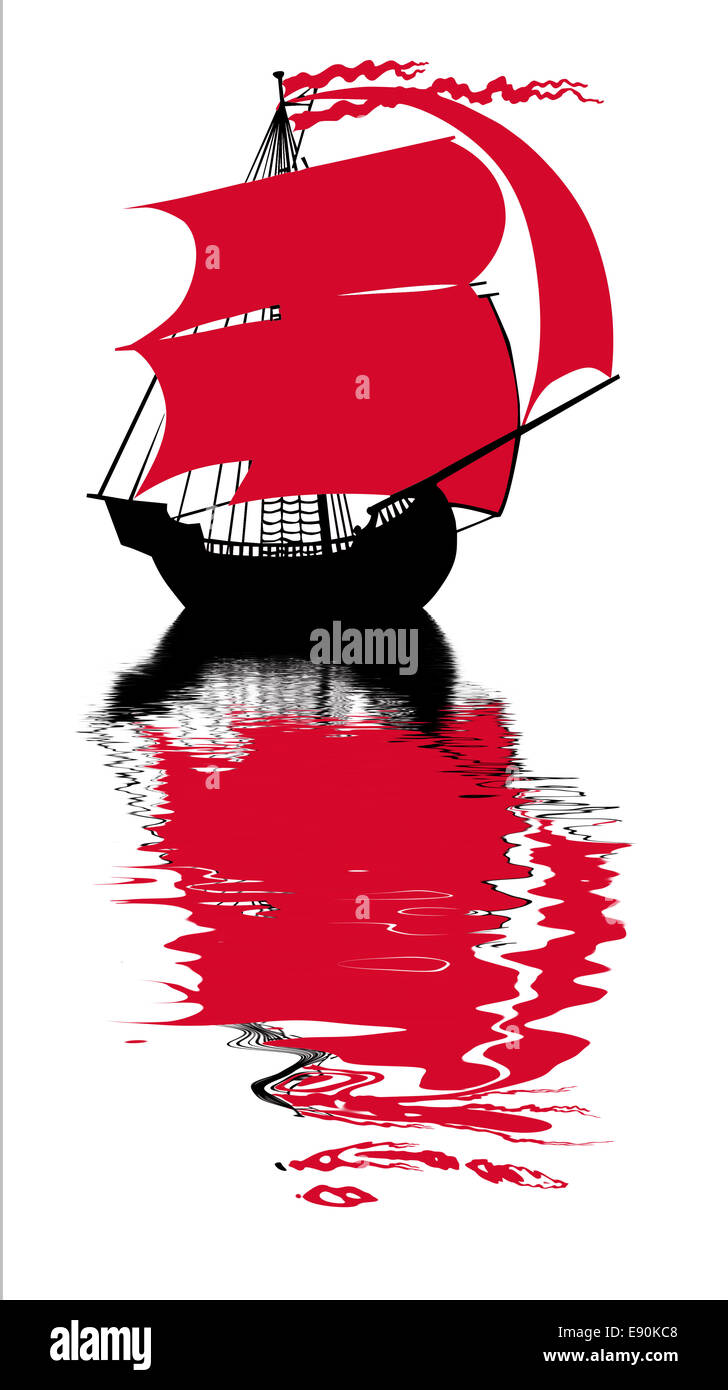 Illustration der Segelfisch mit roten Segel Stockfoto