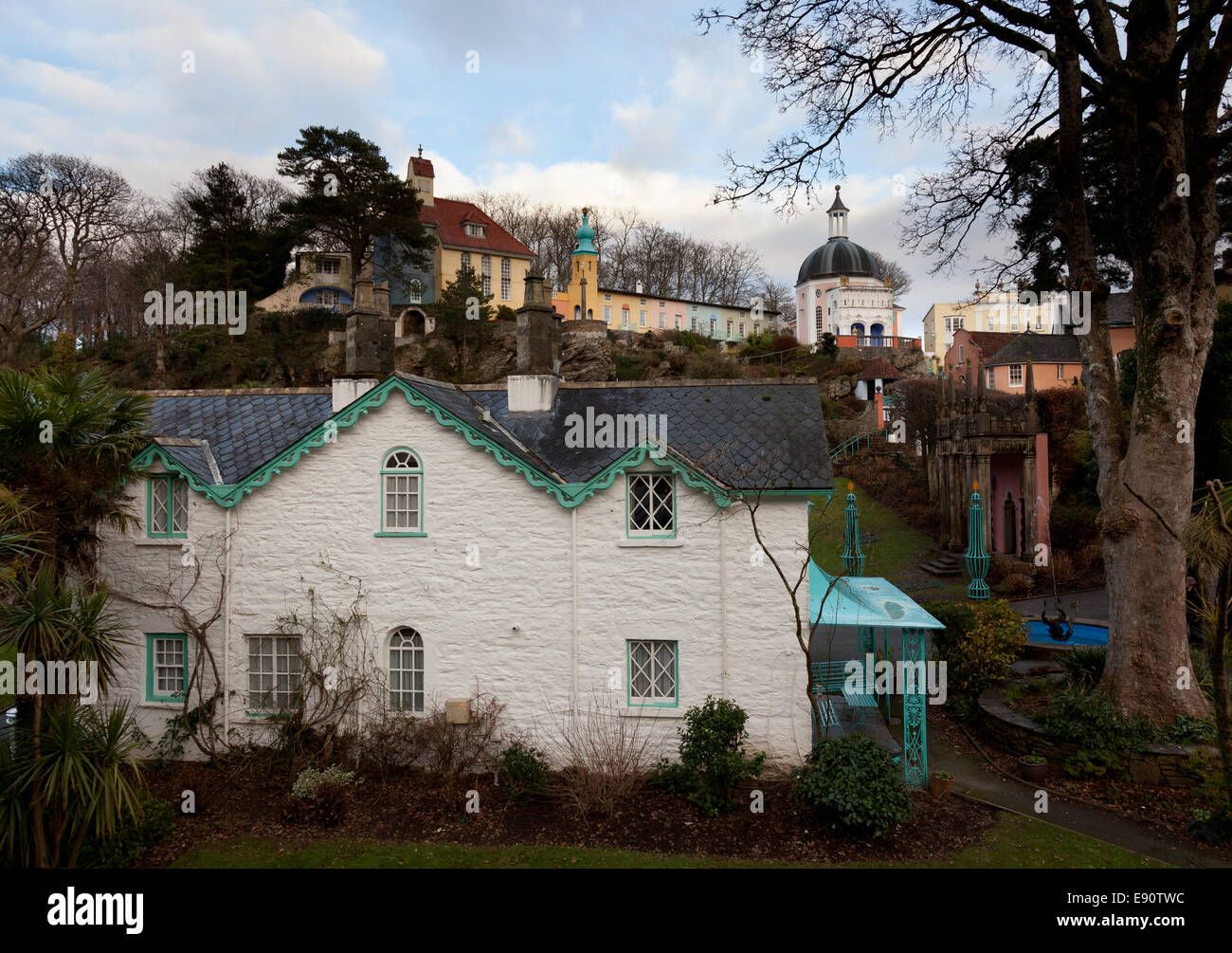 Winter-Szene im Portmeirion in Wales Stockfoto