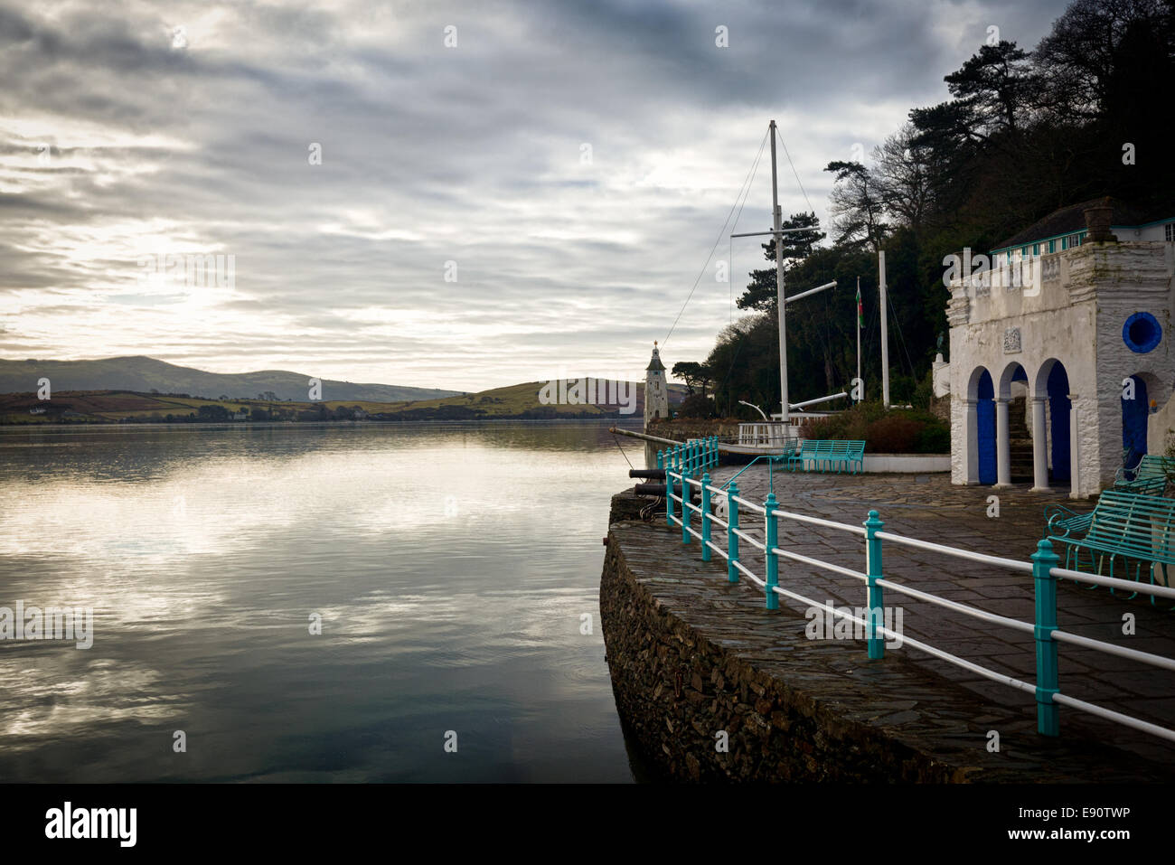 Winter-Szene im Portmeirion in Wales Stockfoto