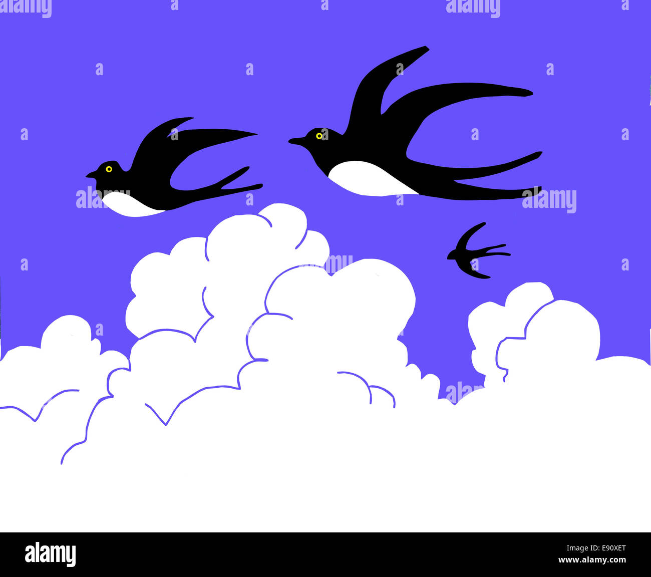 Zeichnung schlucken nach bewölktem Himmel fliegen Stockfoto