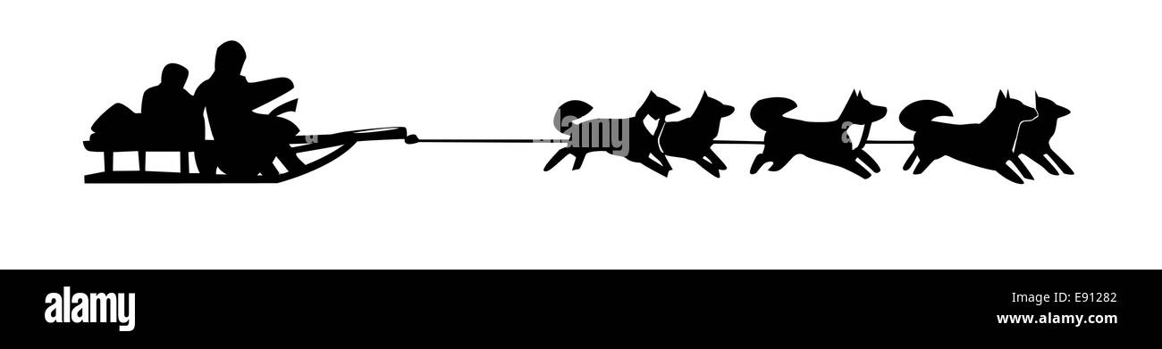 Zeichnung Hundeteams auf weißem Hintergrund Stockfoto