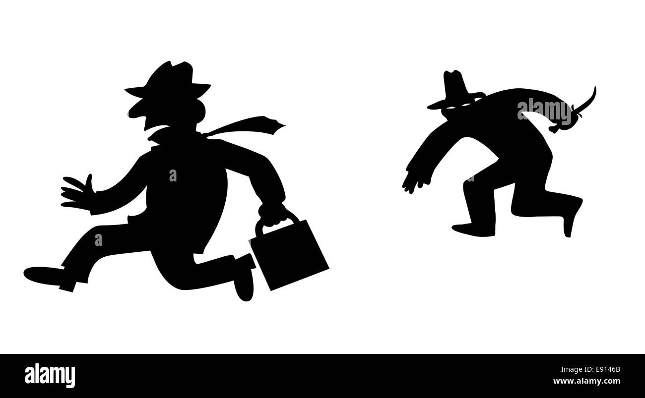 Silhouette Bandit auf weißem Hintergrund Stockfoto