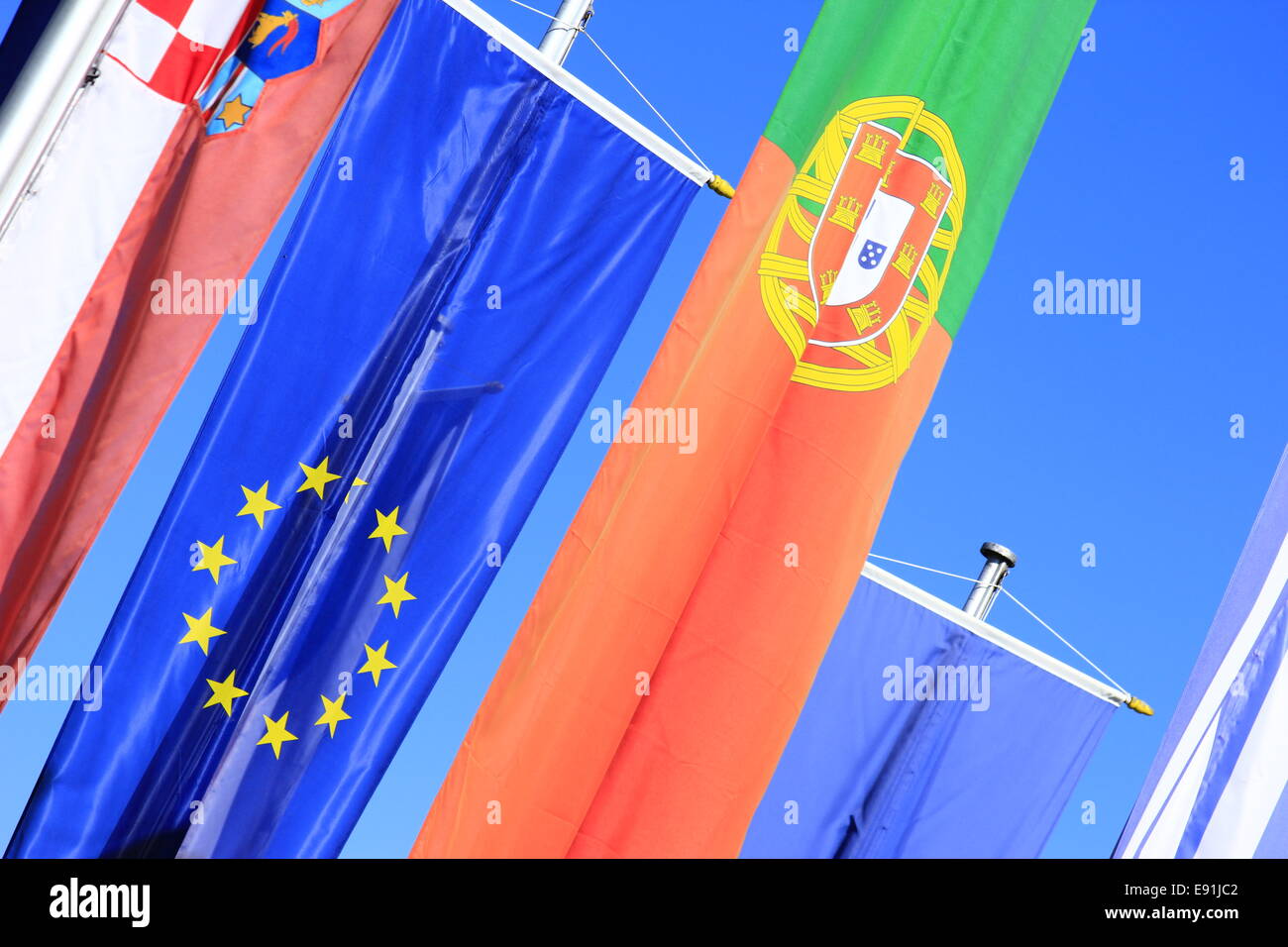 Flaggen der Europäischen Union Stockfoto