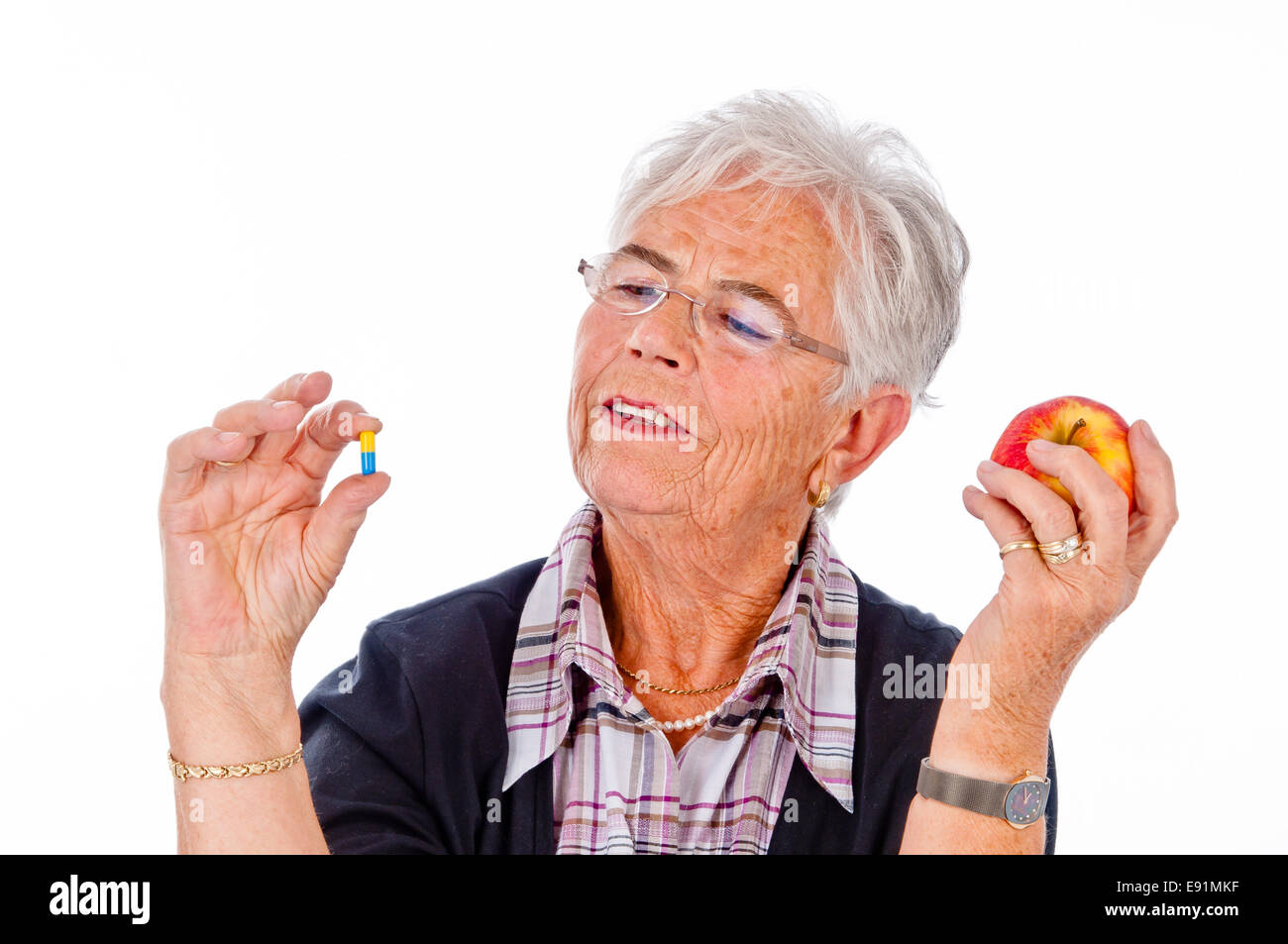 Obst oder Pille Stockfoto