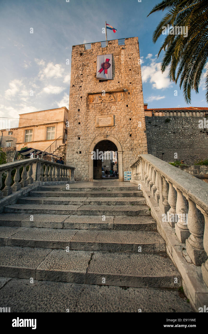 Haupttor Eingang zur alten Stadt Korcula, Kroatien 2014 Stockfoto